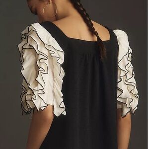 Anthropology Sunday in Brooklyn Square-Neck Ruffle-Sleeve Babydoll Top XXS